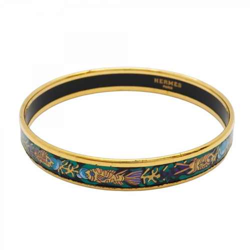 HERMÈS Bracciale Hermes Smalto PM GP Placcato Pesce di Mare Oro Nero Accessorio Tondo 19cm