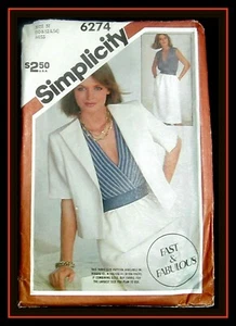 Dress Unlined Cropped Jacket Simplicity 6274 Misses Vintage 1983 Sewing Pattern - Picture 1 of 4
