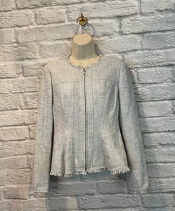 Chaqueta de Traje Rebecca Taylor Slub Gris Claro Flecos Tejido Tweed Blazer Talla 4 - Imagen 1 de 8