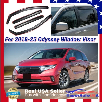 Window Visor In-Channel Vent Rain Wind Guard Deflector For Honda Odyssey 2018-25 - Image 1 of 4