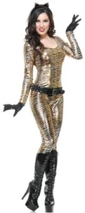 Metallic Tigress Tiger Wild Cat Animal Fancy Dress Halloween Sexy Adult Costume - Picture 1 of 12