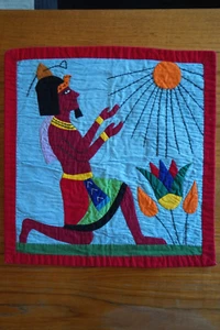 Vintage Egyptian Khayamiya Hand Stitched Man Sun Applique Wall Hanging 16"x17" - Picture 1 of 4