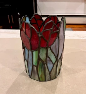 Exquisite MEYDA Vintage 90s Tiffany STYLE Tulips Glass Tealight Votive Holder - Picture 1 of 7