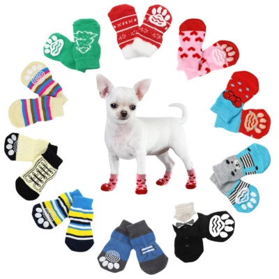 DIDOG 4pcs Anti-Slip Dog Socks Boots Indoor Puppy Pet Cat Shoes Booties Paw Protector