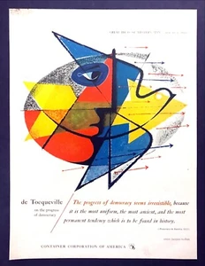 1955 de Tocqueville Cita sobre el Progreso de la Democracia CCA anuncio impreso de colección - Imagen 1 de 1