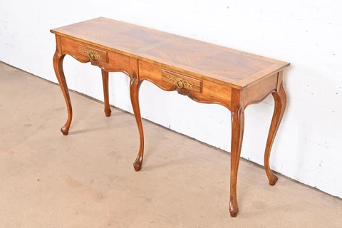Baker Furniture French Provincial Louis XV Cherry and Burl Wood Console Cover