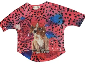 Girls’ Pink Sequined Rocket Girl Puppy Shirt XS (4-5) - Picture 1 of 4