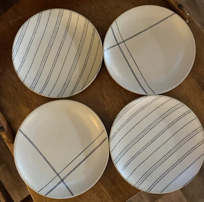 4 platos de aperitivo de gres a rayas para el hogar y la mano azul/crema agria nuevos sin etiquetas Foto 1 de 2