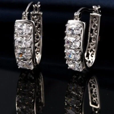 Orecchini a forma Ovale Donna con Strass Zirconi Rodiati Argento Eleganti Moda - Immagine 1 di 4