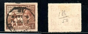 GREAT BRITAIN #186 1½ p DK BRN LION & GEO V 1924 BRITISH EMPIRE EXH. USED STAMP - Picture 1 of 1