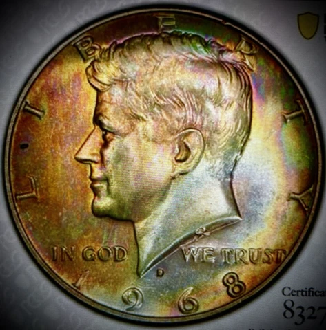 1968 d kennedy half dollar Pcgs ms62 DDO toned Cover