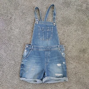Denim Jeans Overalls Bib Shorts Youth 24 Dungeree mid Rodeo Blue LCW Distressed - Picture 1 of 8