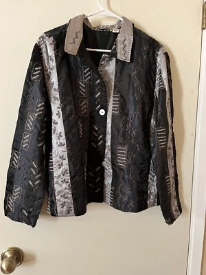 Jaqueta Blazer Padrão FRENCH LAVANDERIA Preto Cinza Prata Bordada Forrada Tamanho G - Imagem 1 de 4