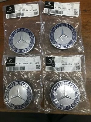 GENUINO OE Juego de 4 Tapacubos Centrales Mercedes Benz Azul Real para Rueda de Aleación Foto 1 de 4