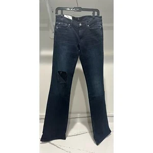 NUEVO CON ETIQUETAS 7 For All Mankind tiro bajo original bootcut desgastado talla 27 lavado oscuro - Imagen 1 de 9