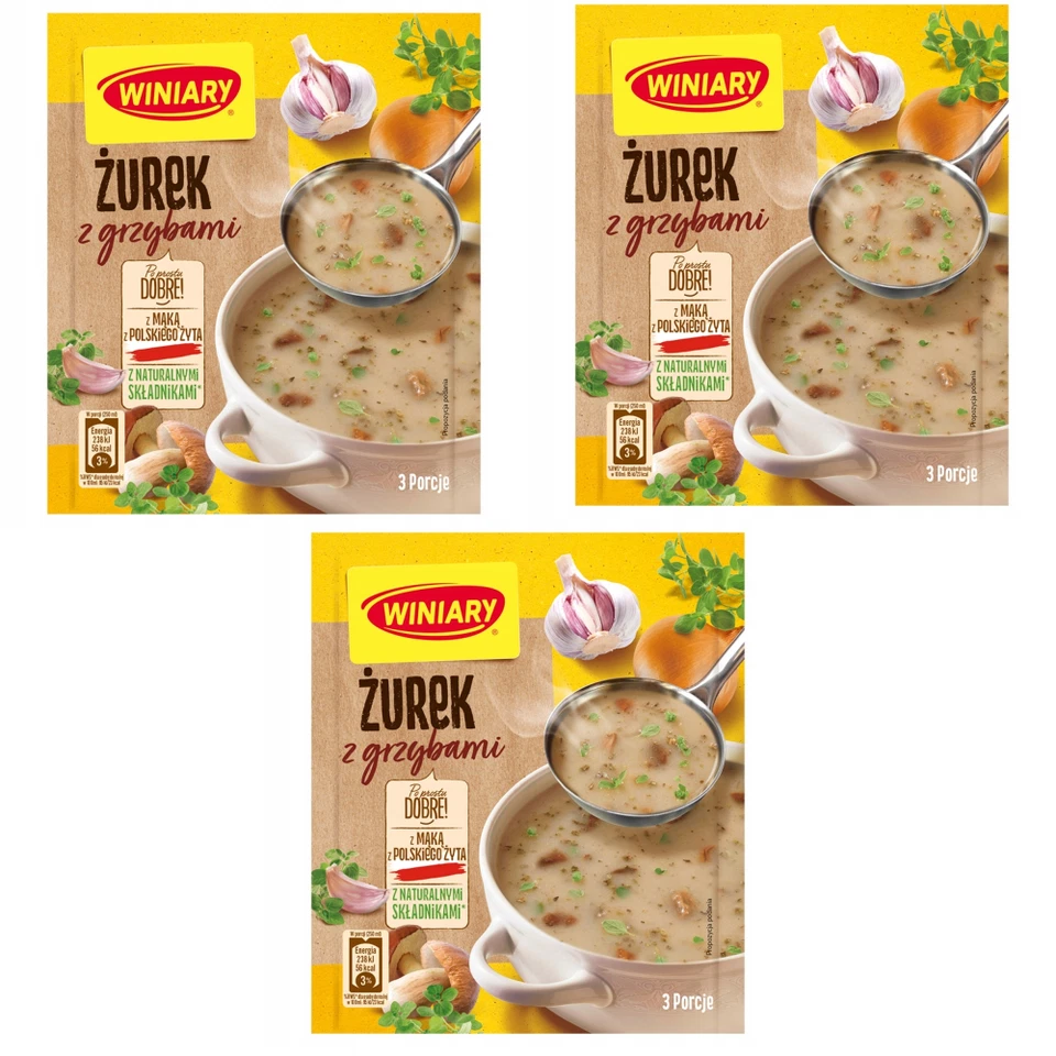 Winiary instant soup ZUREK with MUSHROOMS (Sour Rye)  3pc./9 portions FREE SHIP - Image 1 of 1