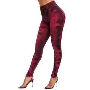 Leggings da donna stampa jeans vita alta jeans finti bottoni lifting pantaloni senza cuciture - Foto 1 di 13