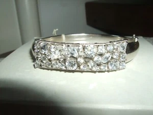 BRACCIALE GIOIELLO BRACELET RIGIDO SCHIAVA ZIRCONE DIAMANTE ARGENTO 925 c 18/19 - Foto 1 di 6