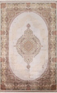 90% Silk Floral Traditional Oriental Dining Room Rug Turkish Beige Carpet 7'x10' - Picture 1 of 12