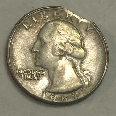 Nice CURVED CLIP ERROR. 1967 Washington quarter dollars. #q2 Cover