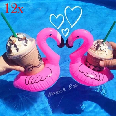 12X Flamingo Getränkehalter Aufblasbar Badespielzeug Pool Schwimm Trinkhalter DE - Bild 1 von 4
