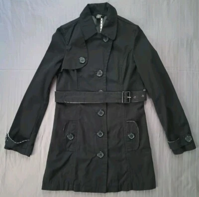 Guess Jeans Collared Button-Up Jacket Women's Medium Black Belted 100% Cotton - Image 1 of 4