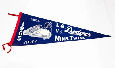 Banderín de béisbol original de los Dodgers Twins de la serie mundial de 1965 Foto 1 de 4