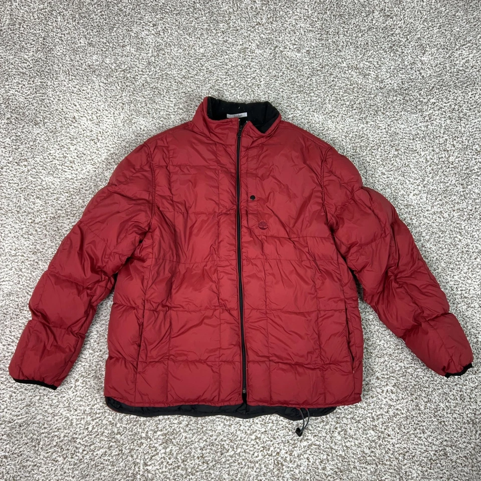 Timberland Jacket Mens XL Red Down Puffer Quilted Hooded Winter Warm Coat Parka - Image 1 of 4