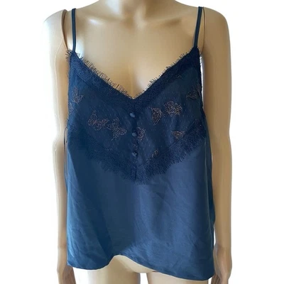 Nueva Camiseta sin Mangas Jessica Simpson Alex Encaje Cami L Negra Mariposa Playa Verano Sexy Foto 1 de 4