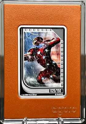 2025 Agoro Marvel INFINITY SAGA Trading Coin IRON MAN Low #25 Topaz 1oz Silver - image 1 of 4