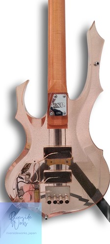 Gold ESP Forest bass with modified neck, silver hardware, and subtle “Forest” branding on clear body.