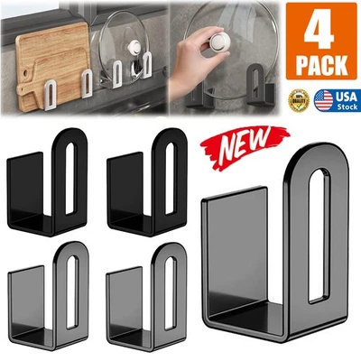 4x Estante organizador de tapa de olla, soporte de tapa autoadhesivo para puerta de gabinete, pared, etc. Foto 1 de 4