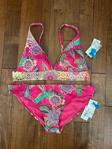Nuovo JOHNNY WAS XL FENICOTTERO HALTER BIKINI TOP E HIPSTER BOTTOM SET $206 vendita al dettaglio - Foto 1 di 6