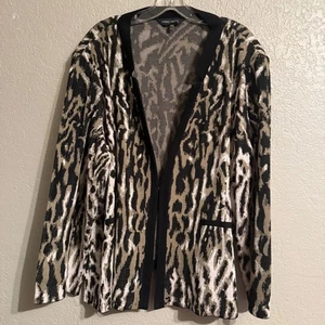 Ming Wang Plus 2X Leopard Knit Jacket | Animal Print | Travel Career Style - Picture 1 of 8