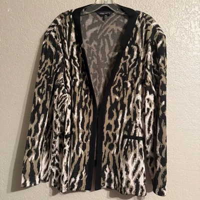 Ming Wang Plus 2X Leopard Knit Jacket | Animal Print | Travel Career Style - Image 1 of 4