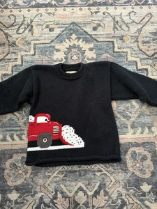 Kids Black Sweater with Red Truck Design Snow Plow Snowing Winter Christmas 6 - Picture 1 of 3