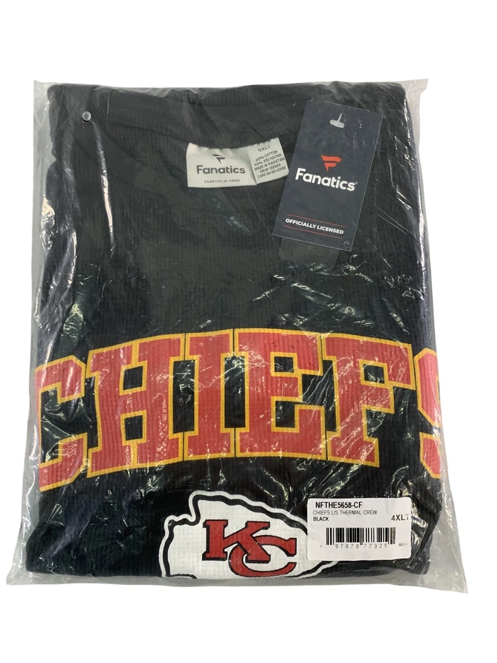 FANATICS Kansas City Chiefs Shirt Mens 4XLT Black NFL Football Long Sleeve Thermal Crew