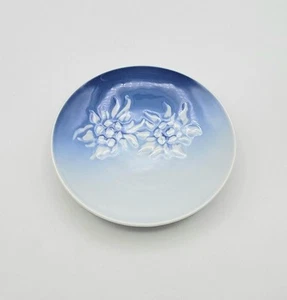 Bing & Grondahl Raised Flowers Blue Small Round Plate Porcelain 4" Trinket Dish - Picture 1 of 10
