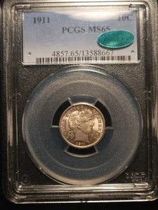 1911 10c Barber Dime PCGS MS65 CAC Approved - Picture 1 of 4