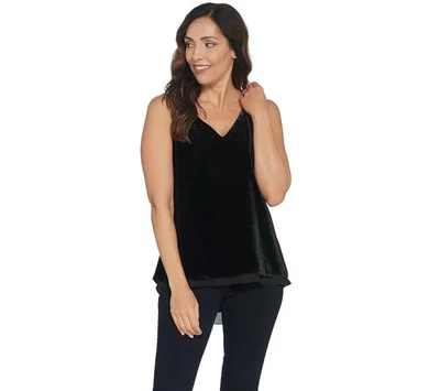 Lisa Rinna Size XL Velvet V-Neck Chiffon Hem Tank Top Black - Image 1 of 4