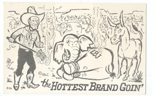 President JOHNSON 1960s POLITICAL Humor - LBJ BRANDING GOP ELEPHANTS - Rare - Picture 1 of 2