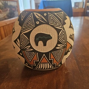 Maceta redonda de cerámica indígena nativa americana Acoma by Concho Pueblo 7”x 7”... - Imagen 1 de 3