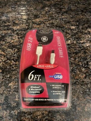 NEW GE USB AB 2.0 Hi-Speed 6 FT. Foot Device Cable Printer Windows Macintosh - Image 1 of 2