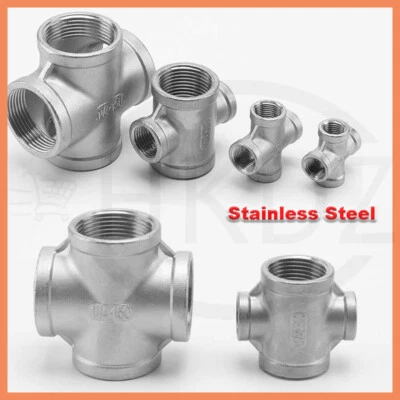 Stainless Steel BSP Equal Cross Female Thread Pipe Fittings 4 Way Equal Cross - Image 1 of 4