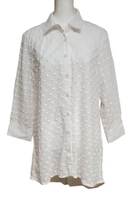 Pearl by Lela Rose White Hi Lo Button Front Shirt Size 4 100% Cotton Dots - Image 1 of 4