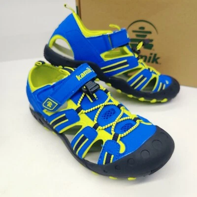 Sandálias Kamik caranguejo biqueira biqueira meninos criança tamanho 7 azul limão verde água amigável - Imagem 1 de 4