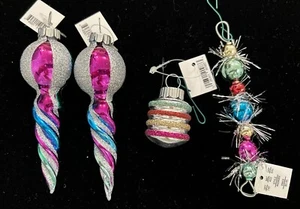 Lot of 5 Miniature Shiny Brite Ornaments Finial Set of 2 + Garland Ornament - Picture 1 of 5