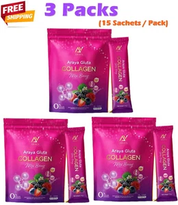 3 X Araya Collagen Mix Berry Dietary Supplement 15 Sachets - Picture 1 of 9