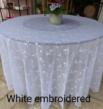 Discount embroidered white Voile 110" wide  by yard. Semi sheer. Free swatches.