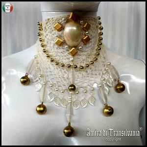 gioielli collarino choker girocollo collana bigiotteria cameo perle oro macramè - Picture 1 of 24